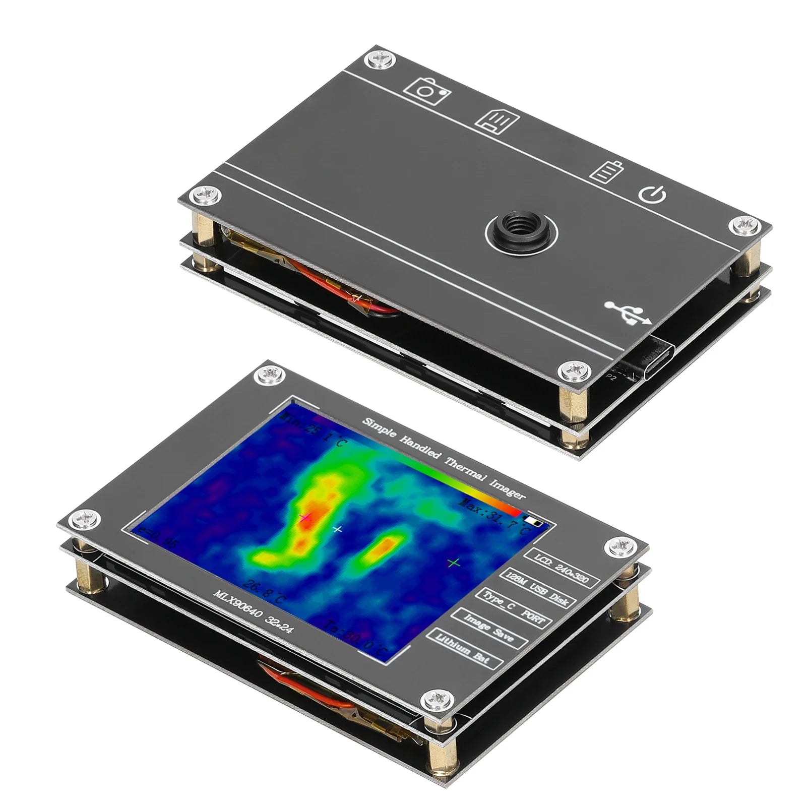 Infrared camera,MLX90640 digital infrared camera, portable thermal camera,2.8 inch LCD display,built-in battery, high precision.