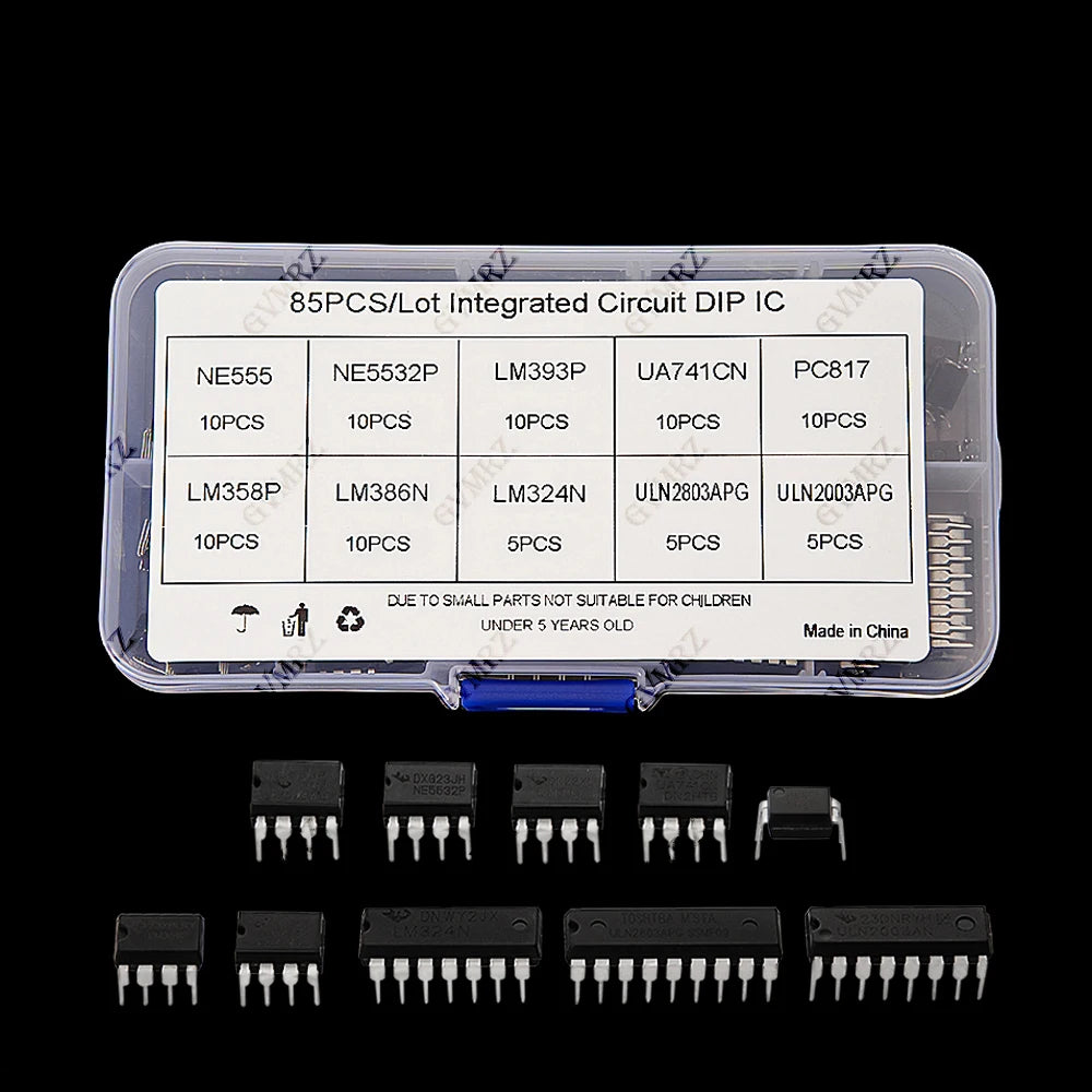 10Values 85PCS IC LM393P UA741CN Chip IC Kit DIP Direct Insertion Single Precision Timer LM358 NE555 LM358P NE5532P PC817