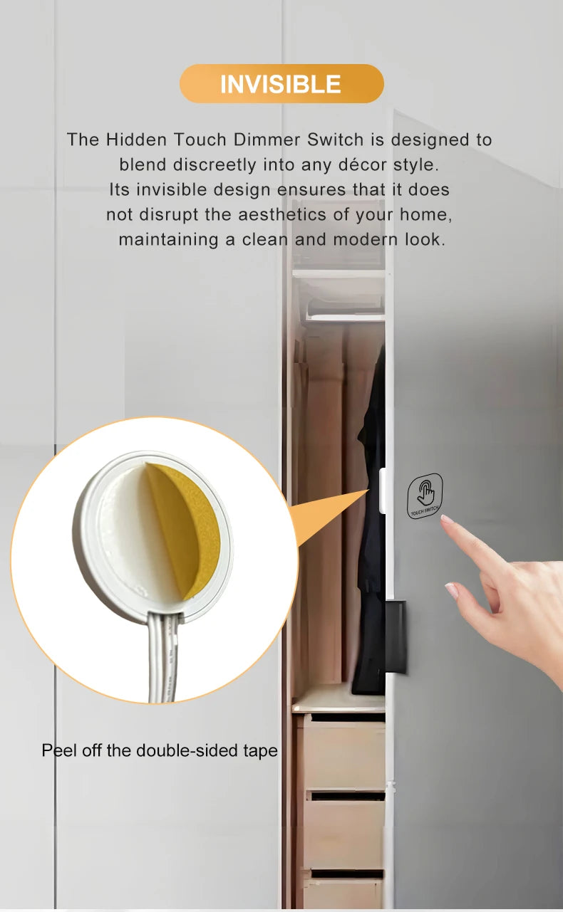 12V/24V 60W Touch Switch, Suitable for Concealed Installation in Furniture with a Thickness of 0-40mm, LED Touch Dimming Sensor.