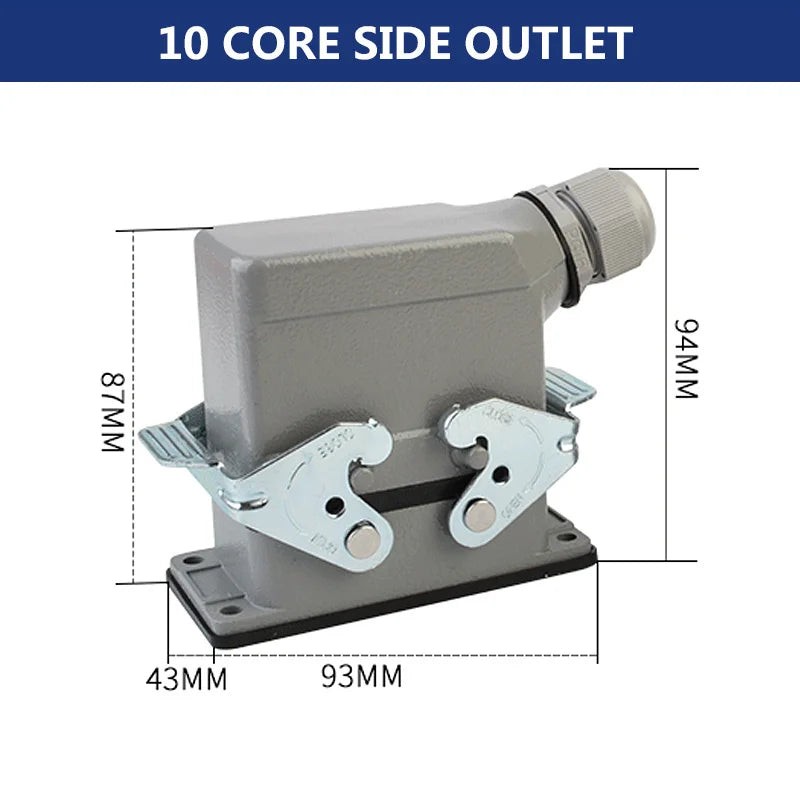Rectangular Heavy Duty Connectors HDC HE 4 6 8 10 16 20 24 32 48 Core Pin 16A Waterproof Aviation Plug Top Side Line Connector
