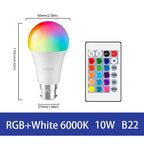 1-10PCS LED Intelligent RGBW Bulb GU10 E27 E14 24 Key Infrared Remote Control AC110V 230V 6W 10W Color Plus White Light Dimming