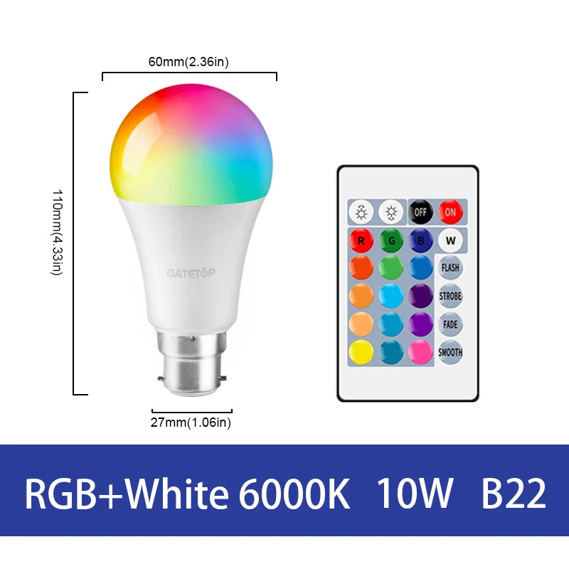 1-10PCS LED Intelligent RGBW Bulb GU10 E27 E14 24 Key Infrared Remote Control AC110V 230V 6W 10W Color Plus White Light Dimming