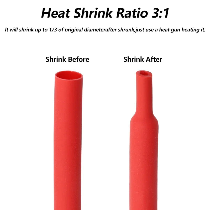 1~20m 3:1 Heat Shrink Tubing With Glue Red 1.6 ~ 39mm Double Wall Adhensive Lined Wire Polyolefin Cable Sleeve Waterproof