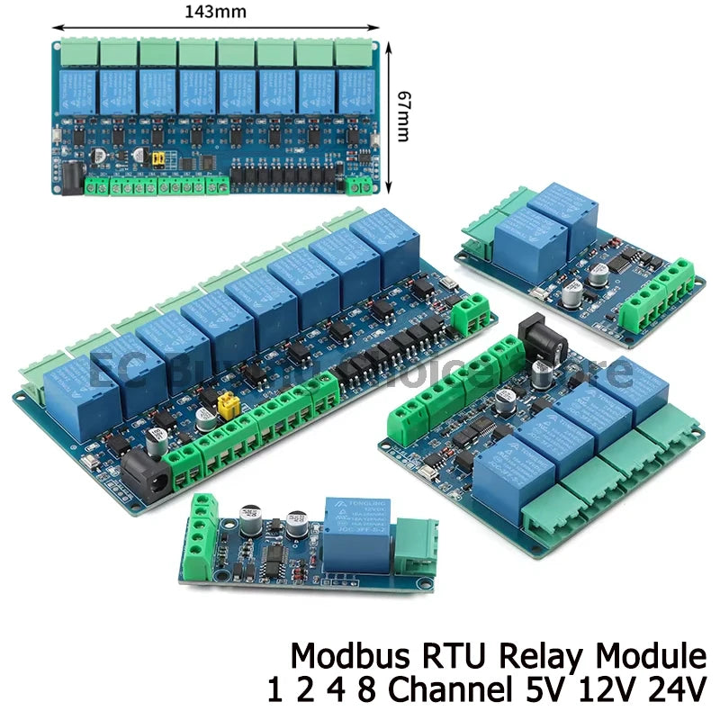 Modbus RTU 1 2 4 8 Channel Way relay module 5V 12V 24V Switching Switch Input/output RS485/TTL Communication