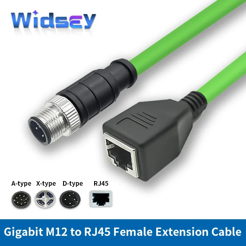 M12 to RJ45 Female Head Gigabit Ethernet Extension Cable 4Pin D-type 8Pin X-type Male A-code Waterproof Connector 1-30M IP67