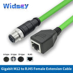 M12 to RJ45 Female Head Gigabit Ethernet Extension Cable 4Pin D-type 8Pin X-type Male A-code Waterproof Connector 1-30M IP67