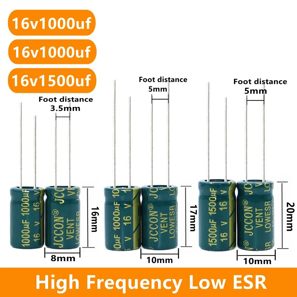 JCCON 6.3v 10v 25v 35v 50v 63v 100v 400v 450v 1uf 47uf 220uf 330uf 470uf 1000uf 1500uf 3300uf LOW ESR DIP Electrolytic capacitor