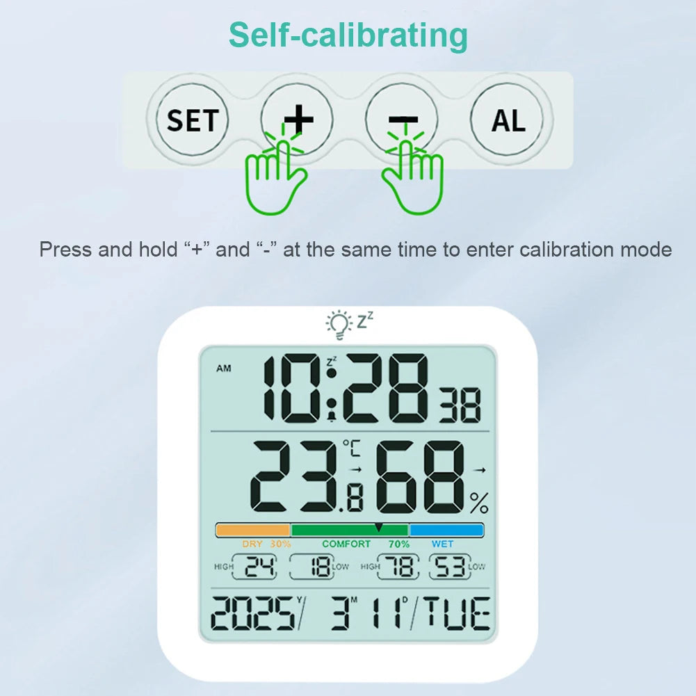 Thermometer Sensor with Backlit LCD Digital Magnetic Clock Easy To Read Home Weather Station for Humidity Gauge Meter Sensor