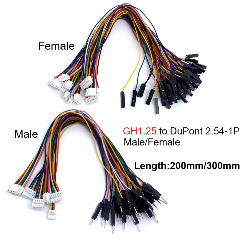 5PCS GH1.25 2P-6Pin to Dupont 2.54-1P Male/Female Cable Electronic Wire Connector for Pixhawk 6C 6X Pixhawk 4 Pixracer CUAV Cube