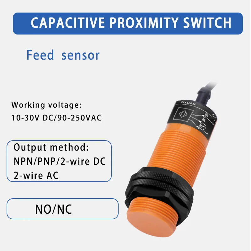 M30 Capacitive Proximity Switch Sensor 1-25mm Detection Distance DC 3-Wire Material/Liquid Level Detection NO/NC 2-Wire 220V
