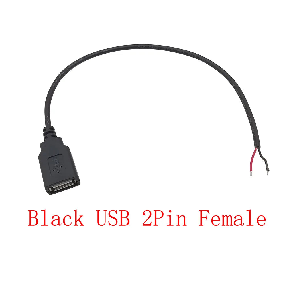 5V USB 2.0 A Male/Female Plug Power Supply Cable 2/4Pin Pigtail Wire Jack Charger Charging Cord Extension Connector DIY 0.3/1/2M