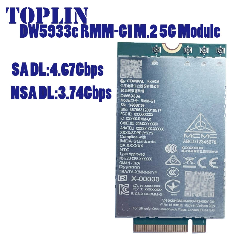 FM350-GL DW5931e-eSIM 5G M.2 Module P2J8F For Dell Latitude 5531 9330 3571 Laptop 4x4 MIMO GNSS Module