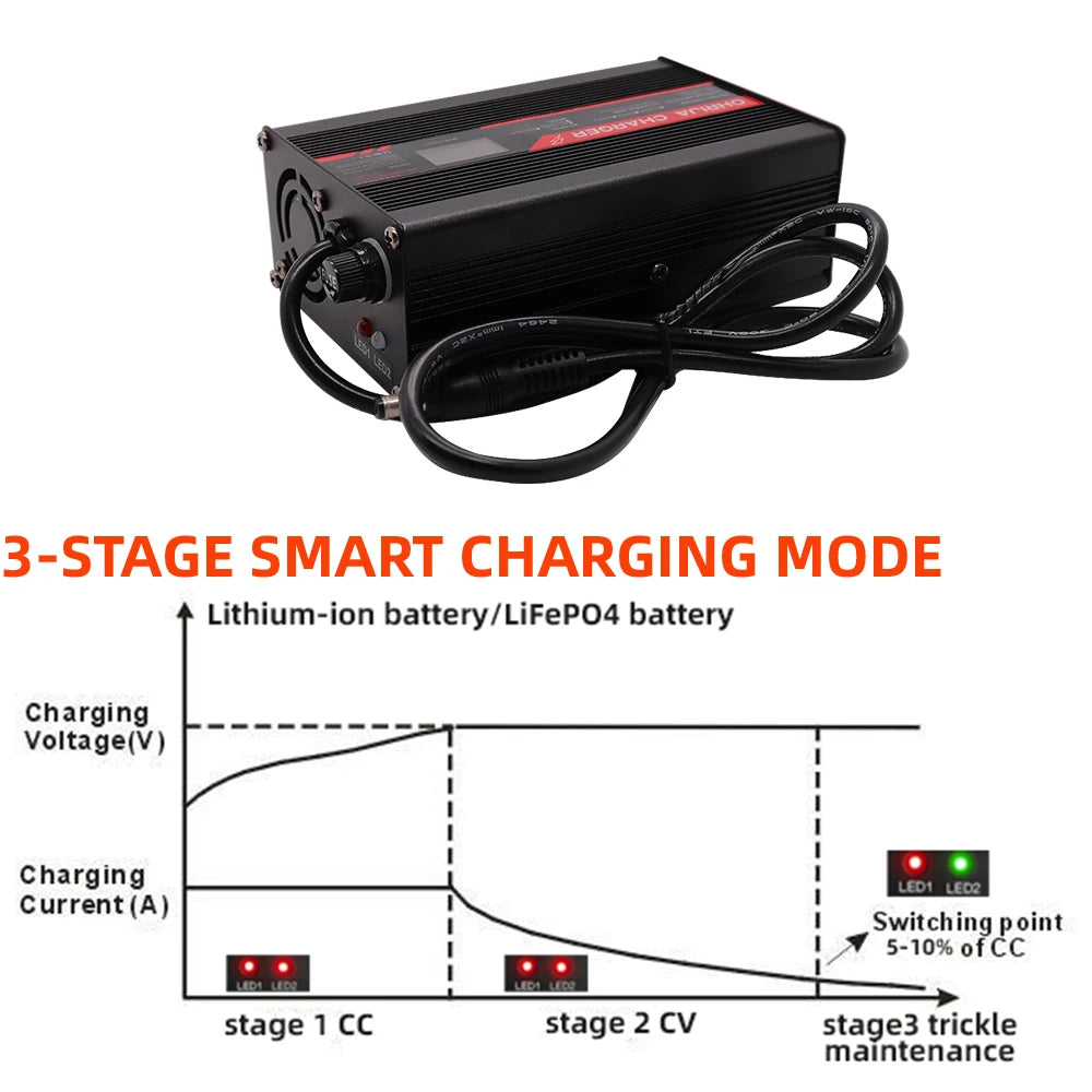 67.2V 4A  Charger Smart Aluminum Case Is Suitable For 16S 60V OLED Dispay Li-ion Lipo Battery OLED Display Fast Charger OHRIJA