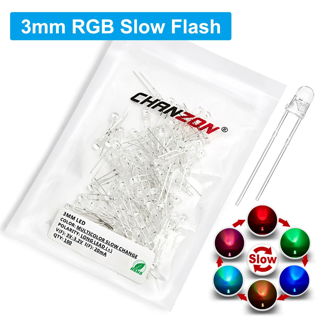 100Pcs 3mm 5mm Led Diode Flashing White Red Green Blue Yellow RGB Fast Slow Flash Diffused Clear Color Changing Light Emitting