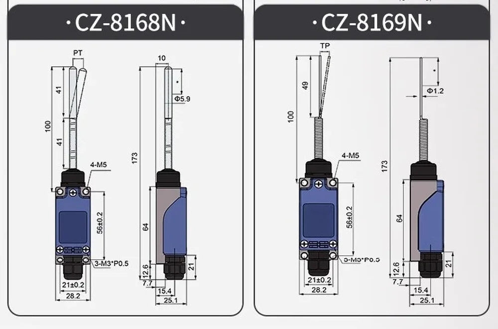 2PCS CNTD CZ-8N Limit Switch Replacement Spare Waterproof IP65 10A 250VAC for CNC Machine Quick Install NC NO Easy Wiring
