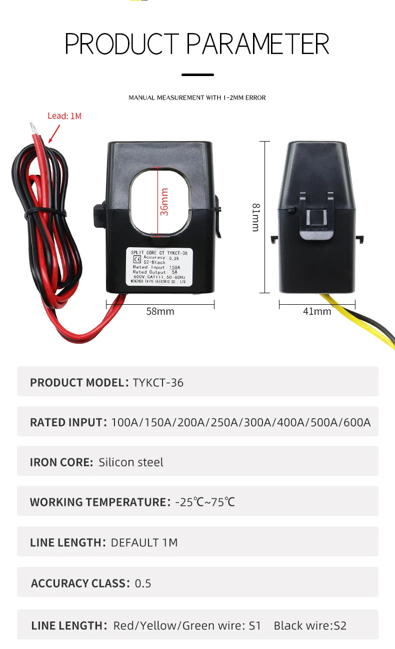 3PCS Split Core Current Transformer KCT-36 Current Sensor 100A 200A 250A 300A 400A 500A 600A Mini Current Transformer CTs