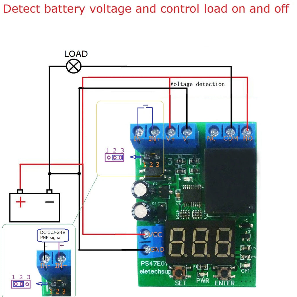 DC 12V 24V LED Digital Relay Switch Control Board Module Relay Module Voltage Detection Charging Discharge Monitor Test