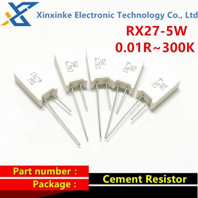 5PCS RX27 5W 7W 10W Ceramic Resistance Vertical Cement Resistor 0.01R ~ 100K 1 2 3.3 3.9 10 22 47 51 100 680 Ohm 1K 20K 150K