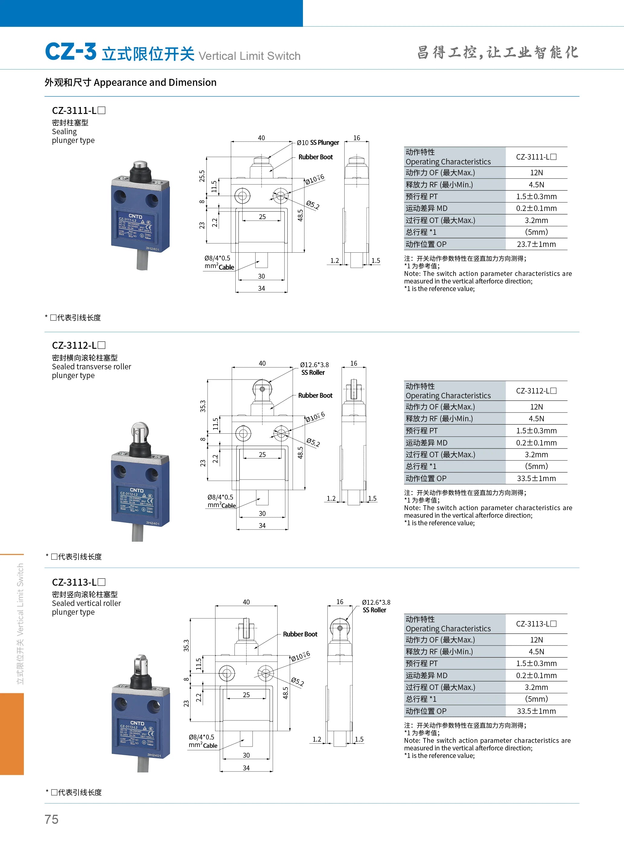 CNTD Micro Travel Limit Switch CZ‑3 Series CZ‑3101 CZ‑3104 CZ‑3108 CZ‑3112 IP67 Waterproof 5A 250V Position Control Switch