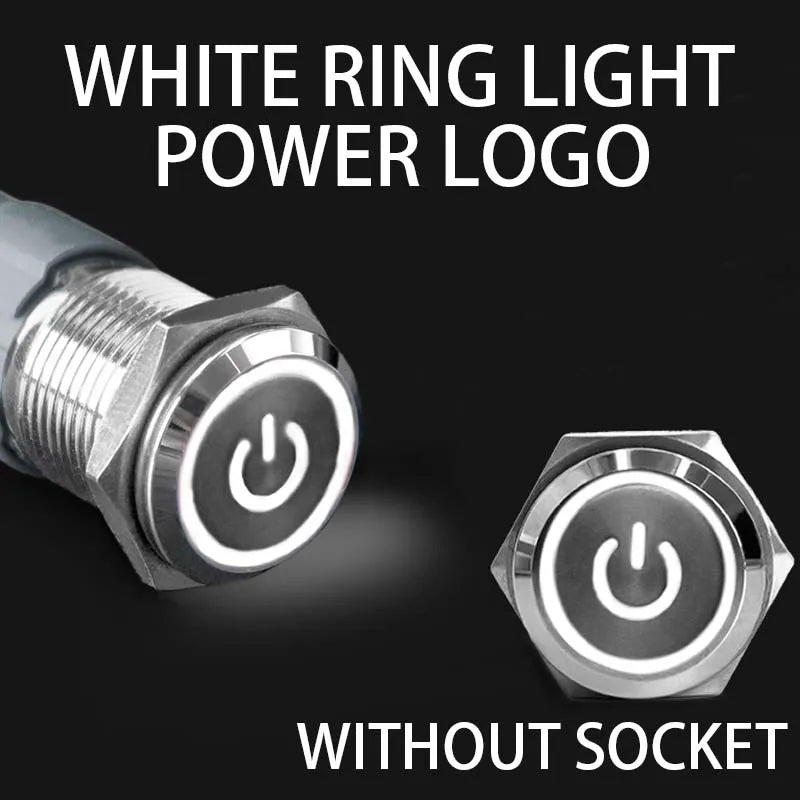 2NO2NC 16/19/22mm Waterproof Metal Push Button Switch LED Light Momentary Car Engine Power Switch 3/6/12/24/220V silver 1NO1NC