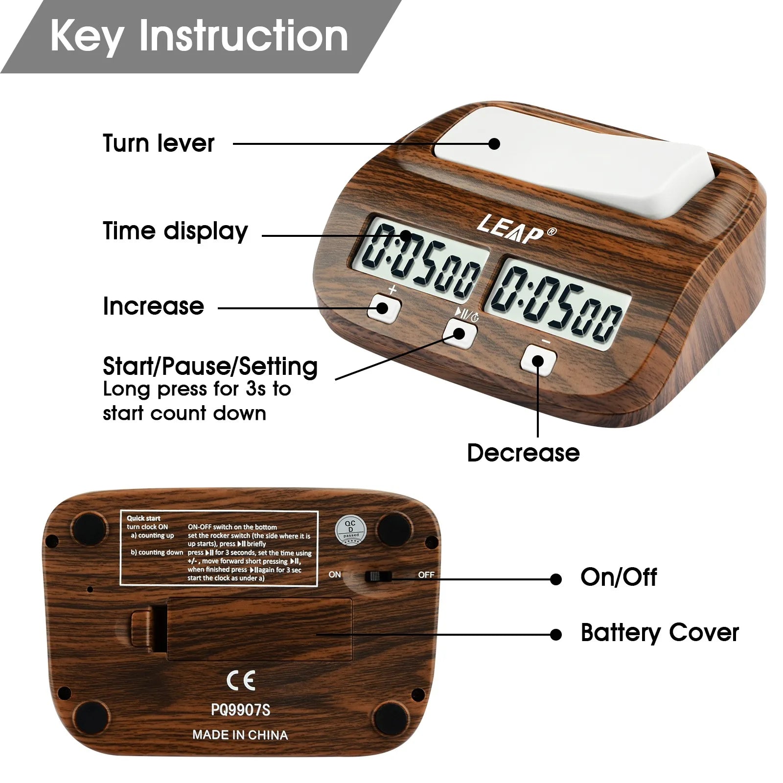 LEAP Chess Clock Digital Chess Timer with Count up / Countdown Timer for Board Games Timer with Alarm Function Wood Appearance