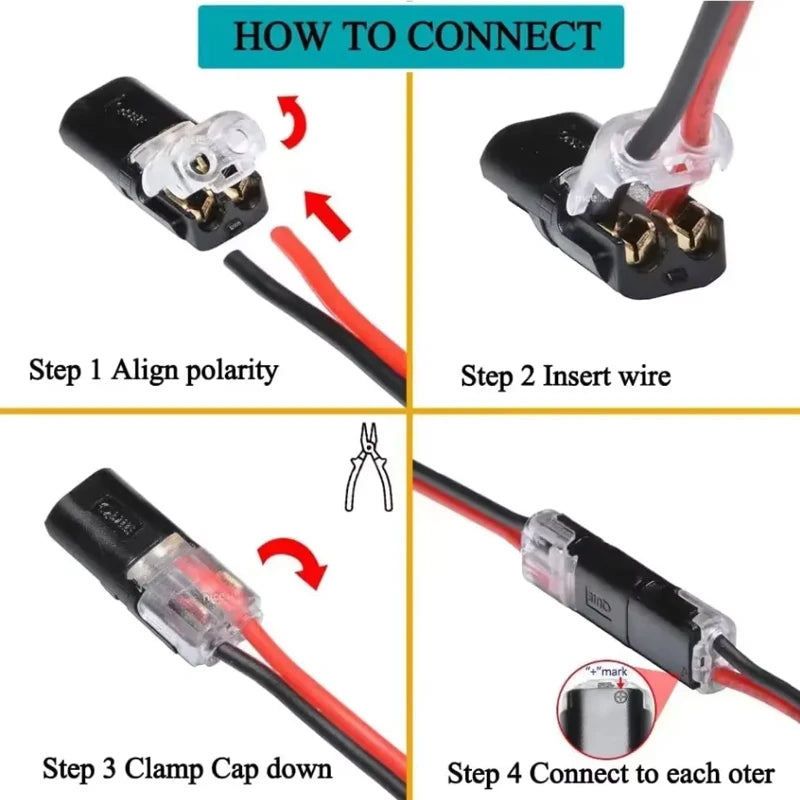 Double Wire Plug-in Connectors with Locking Buckle Car Wire 2 Way Terminal Block Waterproof Quick Connector Cable Clamps
