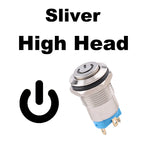 Sliver Push Button Switch 4 Pin 12mm Waterproof Led Light Metal Flat Momentary/Latching Switches with power mark/Ring LED