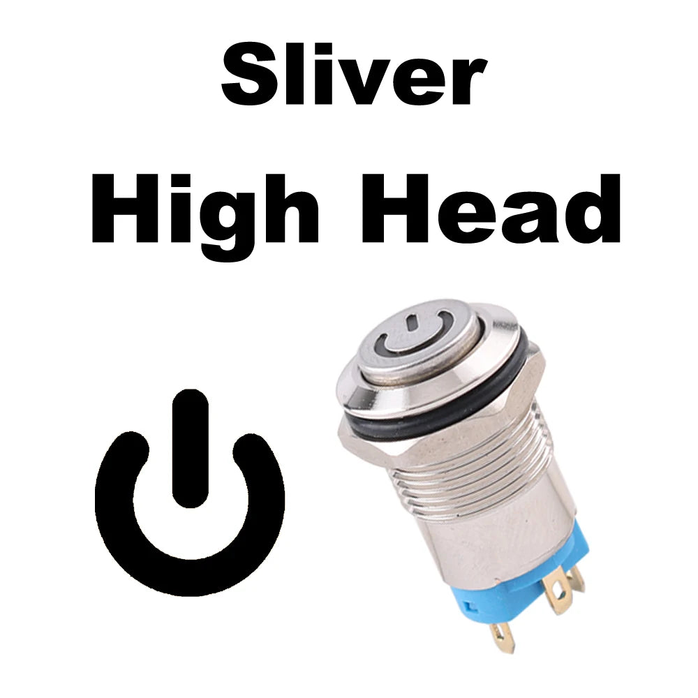 Sliver Push Button Switch 4 Pin 12mm Waterproof Led Light Metal Flat Momentary/Latching Switches with power mark/Ring LED