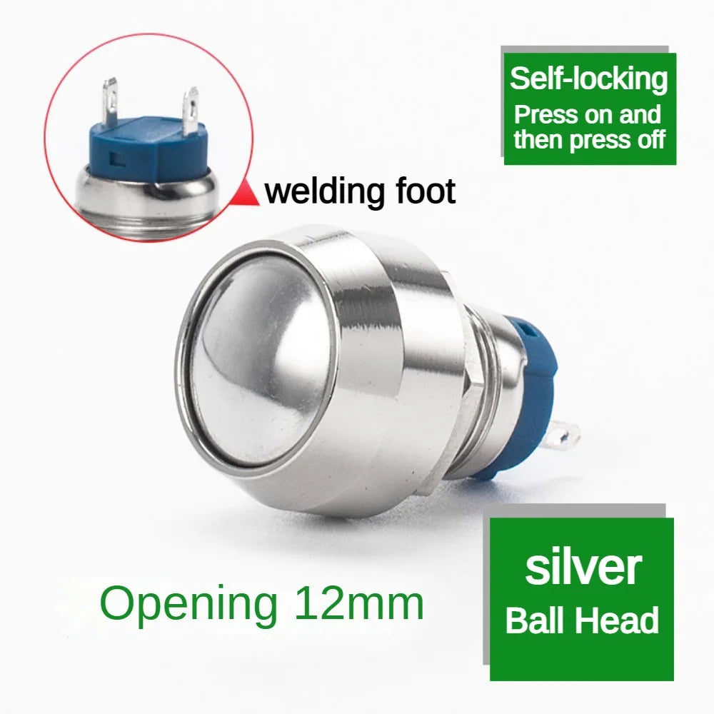 12mm Ball Round Head Metal Push Button Switch Waterproof Reset Self Locking Screw Welding Feet 3A Car Auto Horn Door Bell Swtich