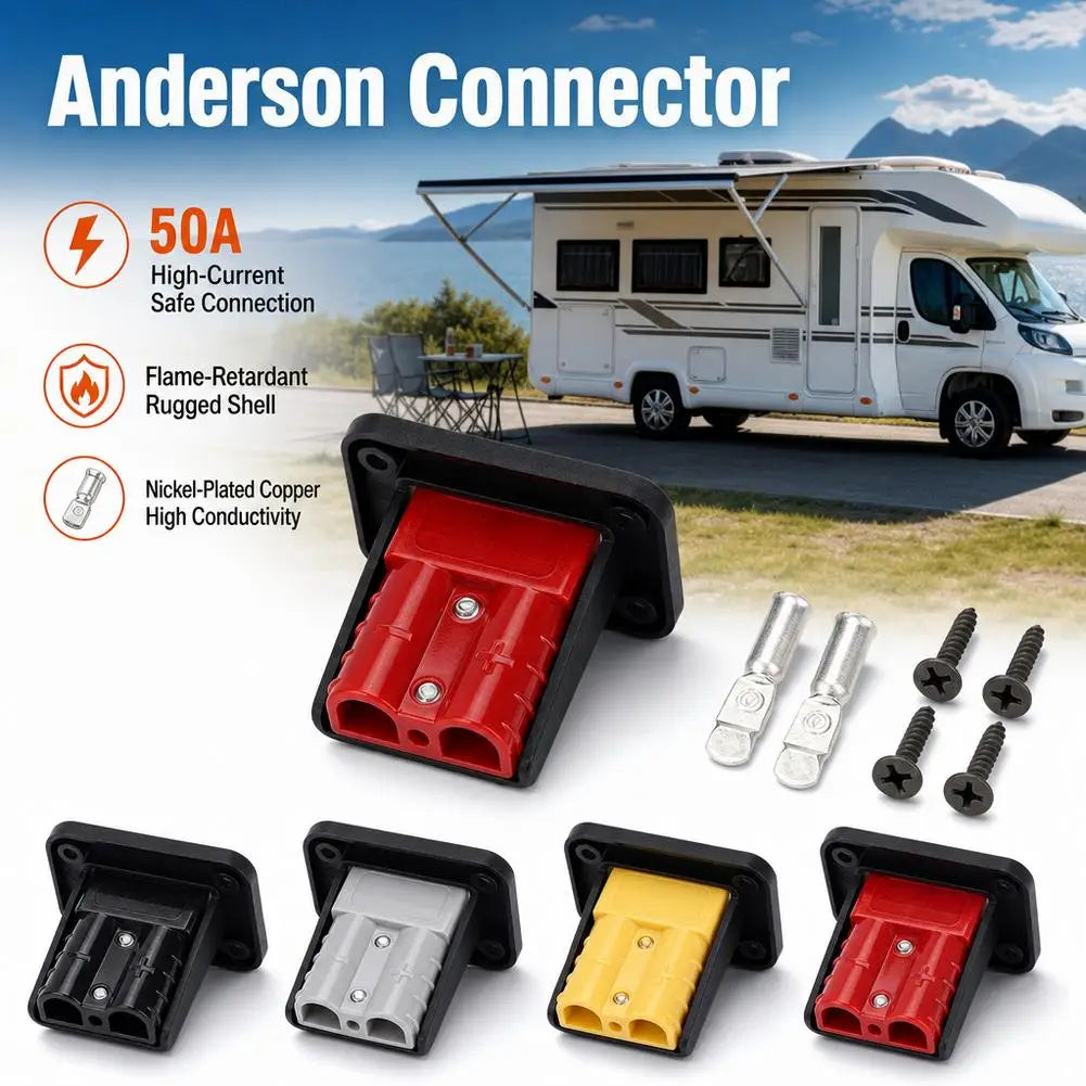 50 Amp Charging Battery Connector Flush Mount Anderson Plug Kit Mounting Bracket Panel Cover Accessories for Caravan Camper Boat