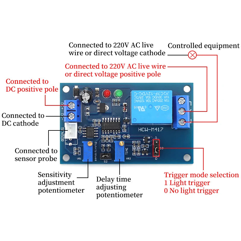 5V 12V 24V Photoresistor Relay Module Light Brightness Sensor Timer Detection Controller Switch On/Off With Wires for Car Board