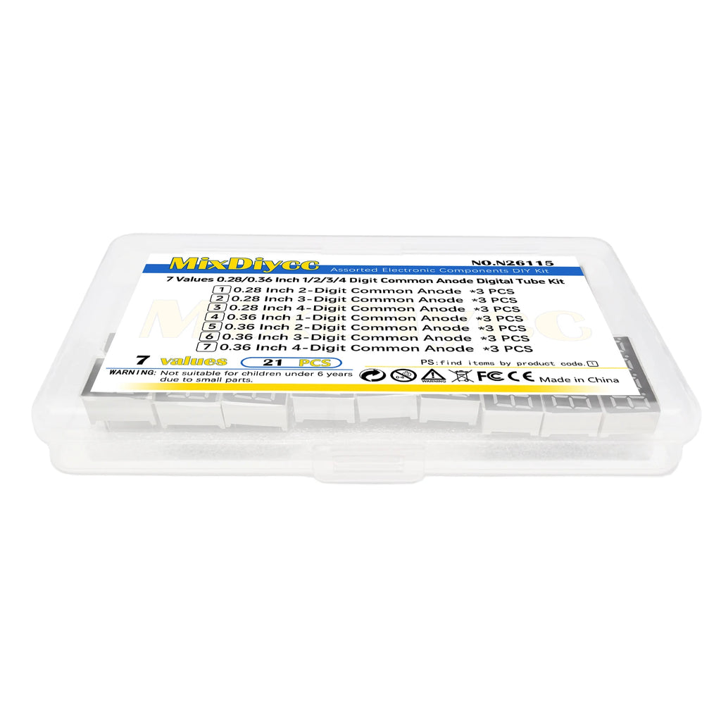 7 Values 0.28 0.36 inch Common Anode LED Digital Tube Kit 1/2/3/4 bits bit Red 7 Segment Display Digit Total 21 Pcs
