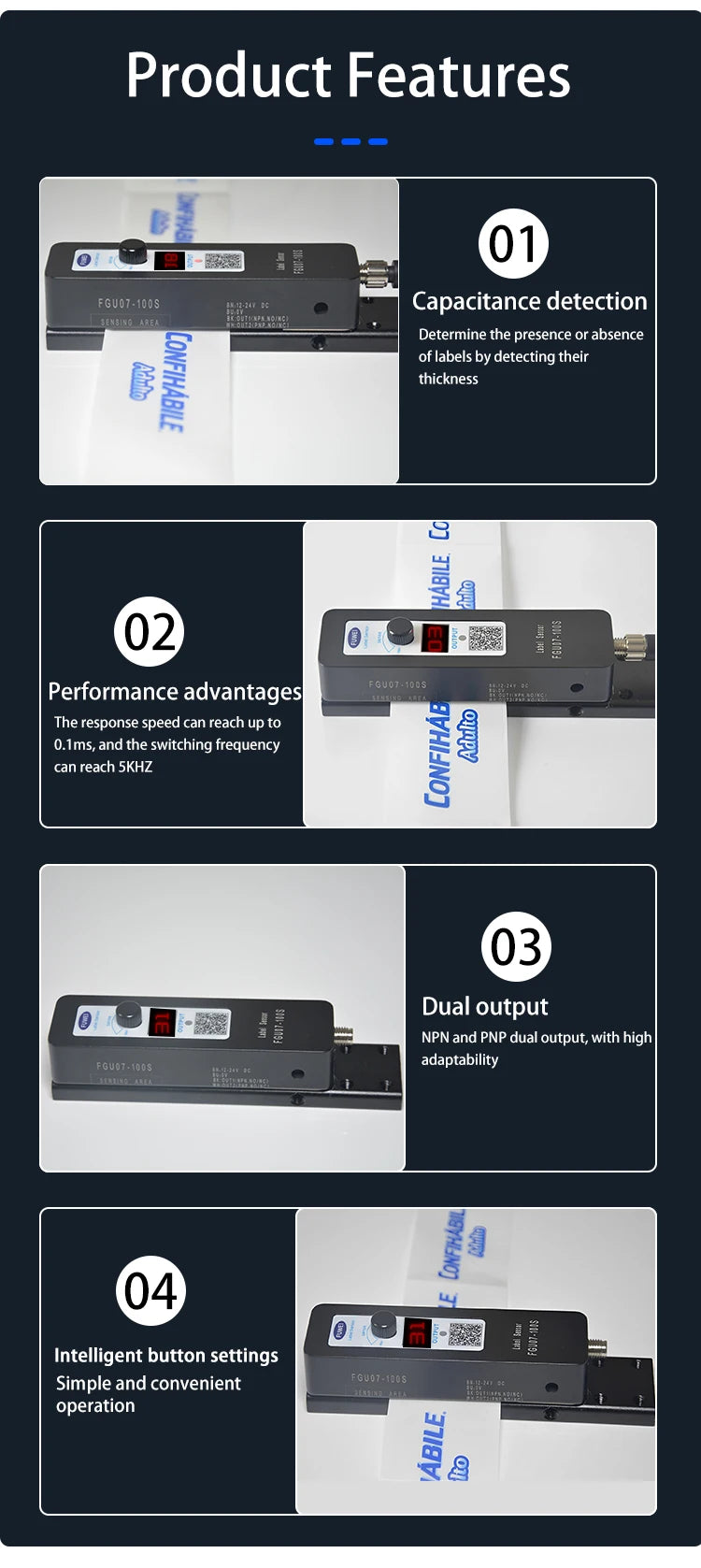 FGU07-100S Capacitive Detection Transparent Label Sensor Switch for Marking Eye in Labeling Machine