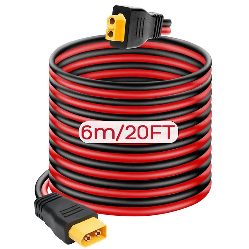 6m 3m 1.5m 12AWG XT60 Male to XT60 Female Charging Cable for ALLPOWERS R600 R1500 R2500 Ecoflow River Delta Etc. Solar Generator
