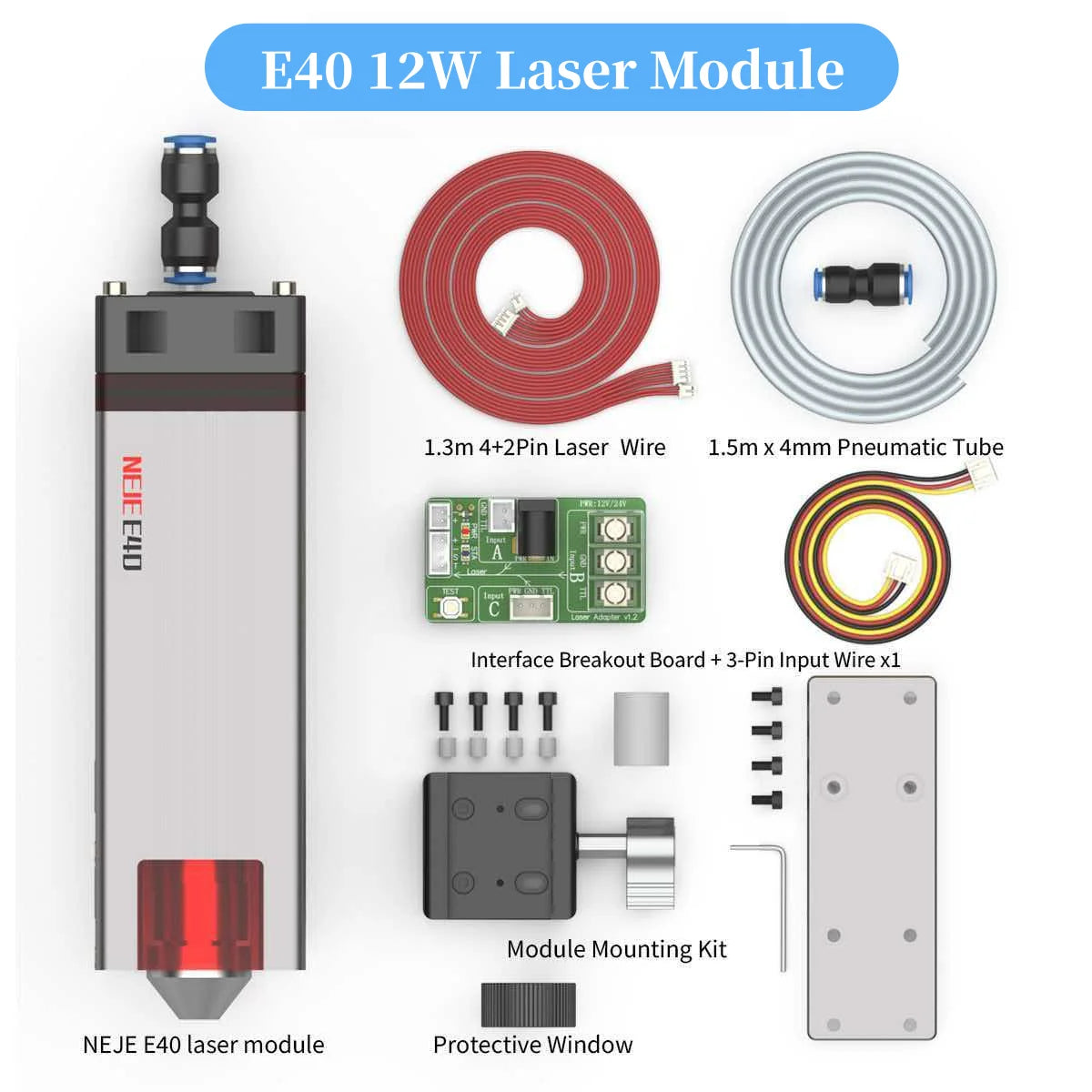 40W80W NEJE A40640 E40 Laser Module Diode High Power 450nm, Air-Assisted Nozzle for CNC Woodworking Engraver & Cutting Tools