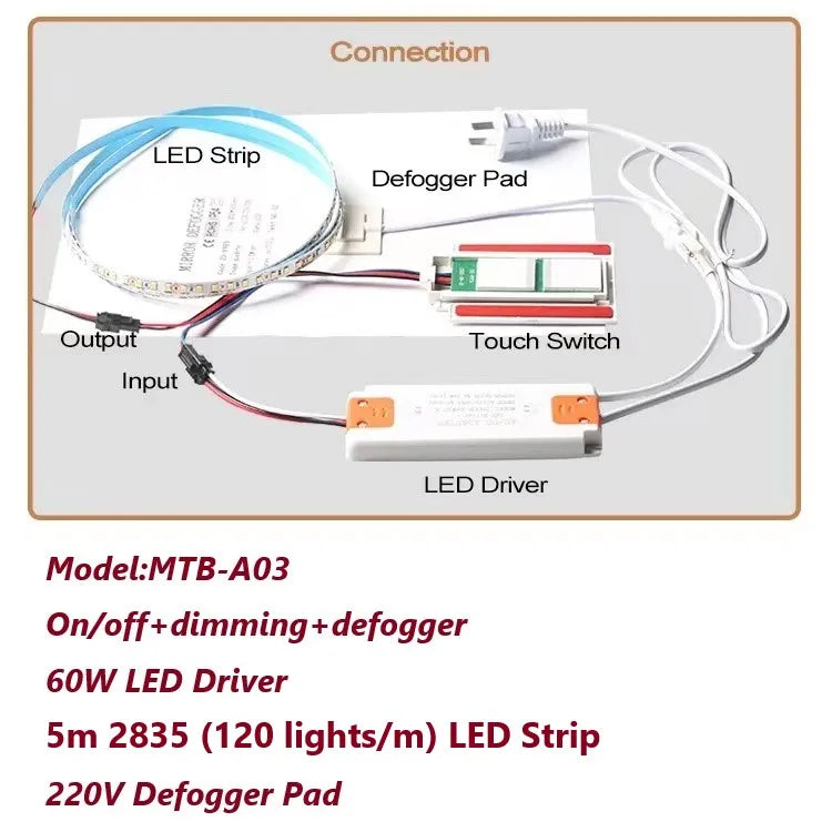 DC 12V 5A 60W LED Touch Dimmer Light Switch Touch Sensor For Mirror With Changing Dimmer Anti Fog