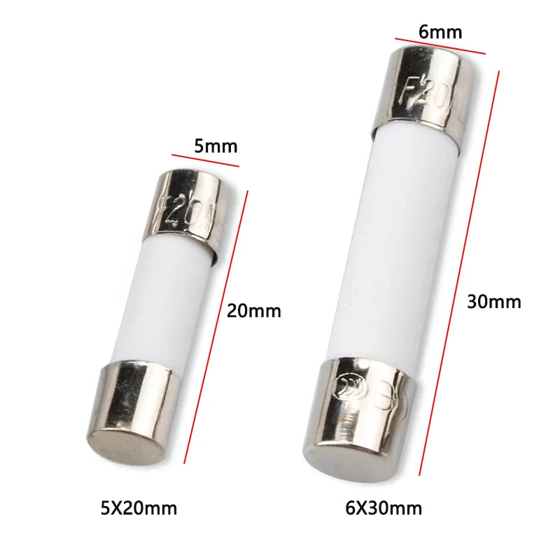5x20 6x30 Mm 250V 0.25A -30A AMP Fast Blow Tube Ceramic Fuse