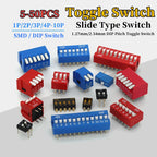 5-50Pcs Slide Type Switch Module 1 2 3 4 6 8 10PIN /1.27/2.54mm Position Way DIP/SMD Pitch Toggle Switch Blue Snap Switch Dial