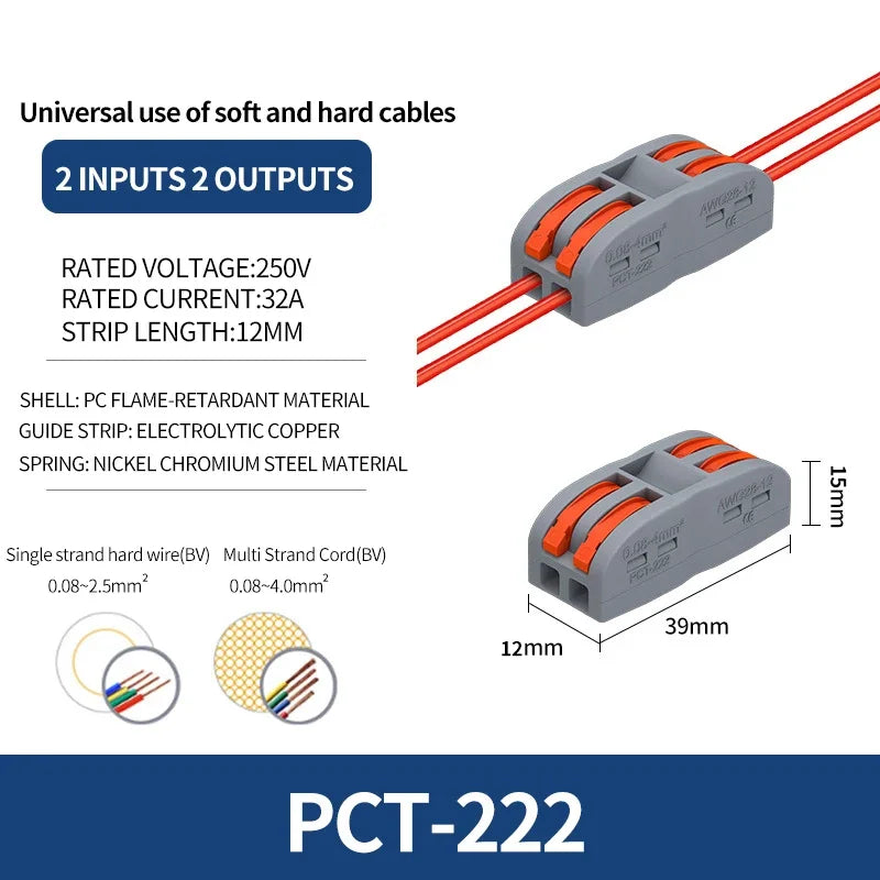 10/100Pcs Lever Wire Connectors, Compact Splicing Wire Connector, 2 3 5 Way Electrical Connectors, for Quick Connect 28-12 AWG