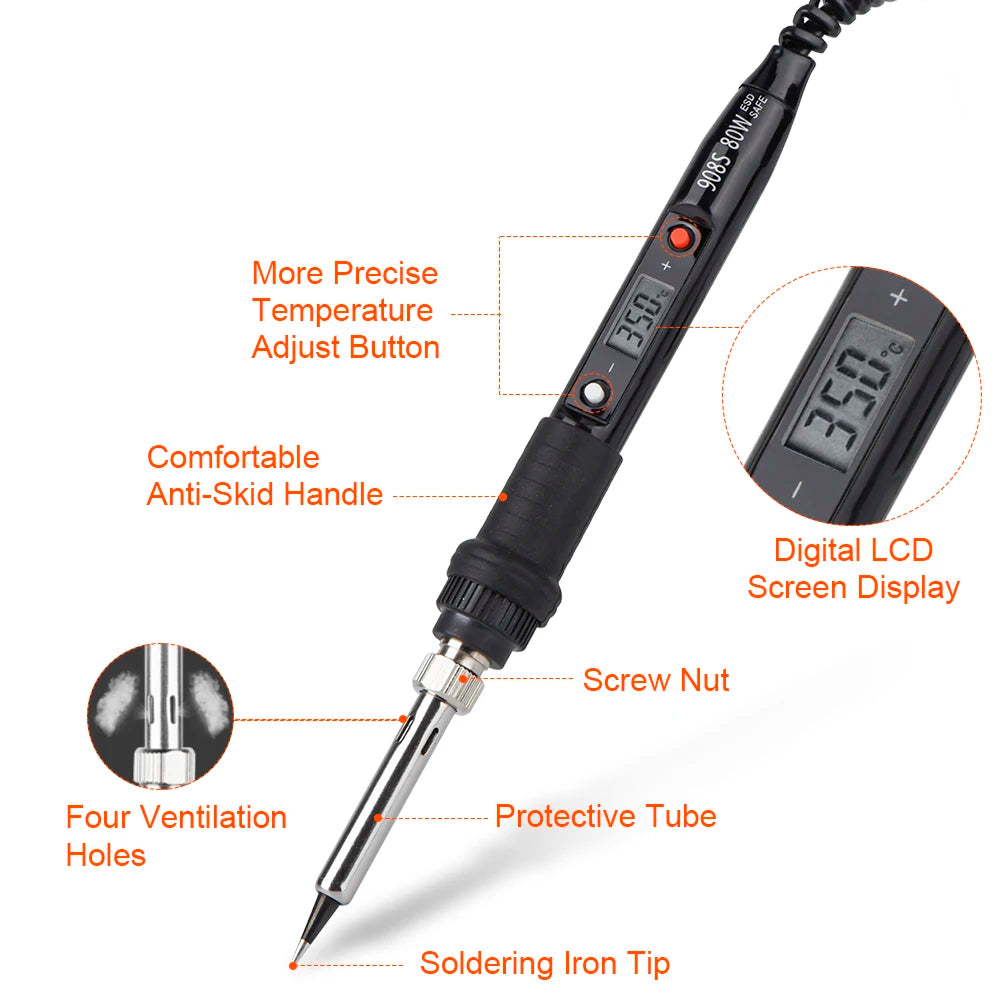 JCD Soldering Iron Kit With Multimeter Adjustable Temperature 220V 80W Welding Solder Rework Station Heat Pencil Repair Tools
