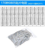 (50-4000pcs) 100% New 0402 0603 0805 1206 1210 2010 2512 SMD Resistor Assorted Kit 1K 1R 0R-910R 1K-910K 1M-10M Resistance 1% 5%