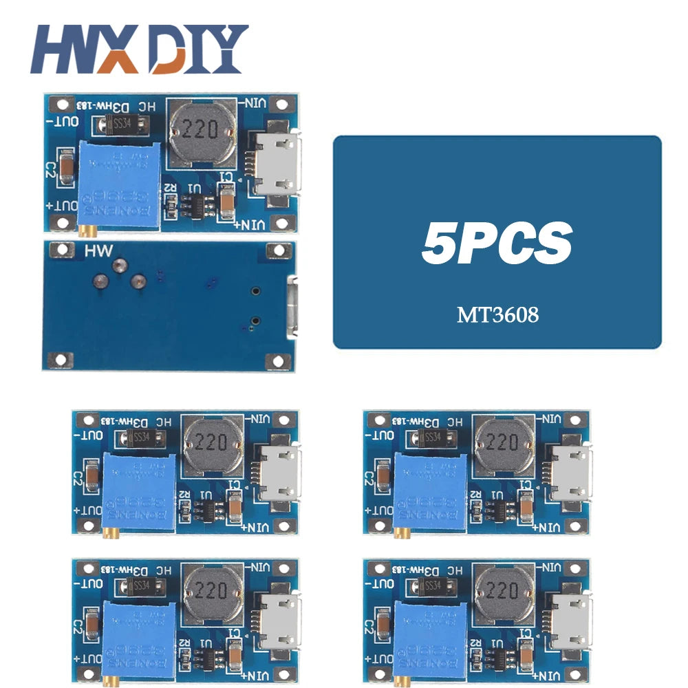 1-10pcs MT3608 DC-DC Adjustable Boost Module 2A Boost Plate Step Up Module with MICRO USB 2V-24V to 5V 9V 12V 28V