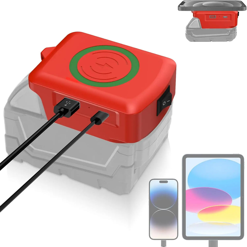 Fast Wireless Charger Adapter for Makita/Milwaukee/Dewalt 18V Battery - with Type C & USB Output, Wireless Phone Charger