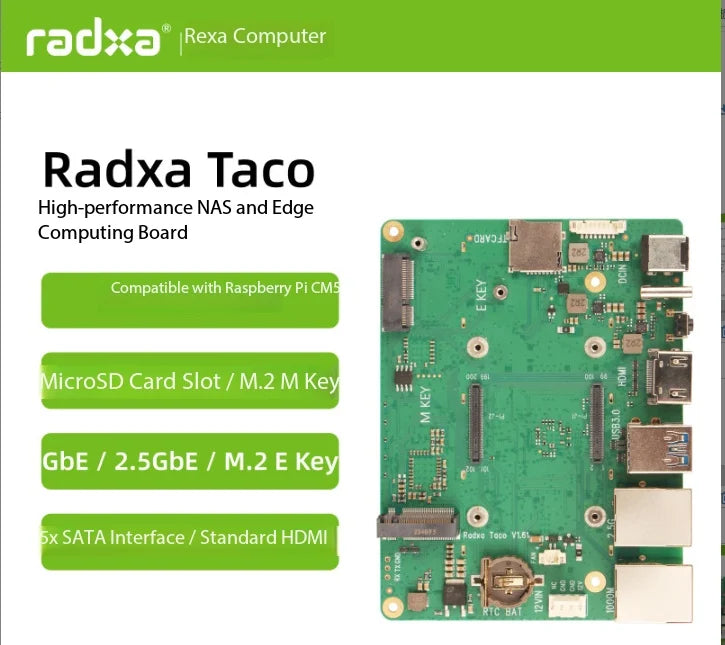 Radxa Taco Carrier Board, Compatible, Raspberry Pi CM5 NAS Server