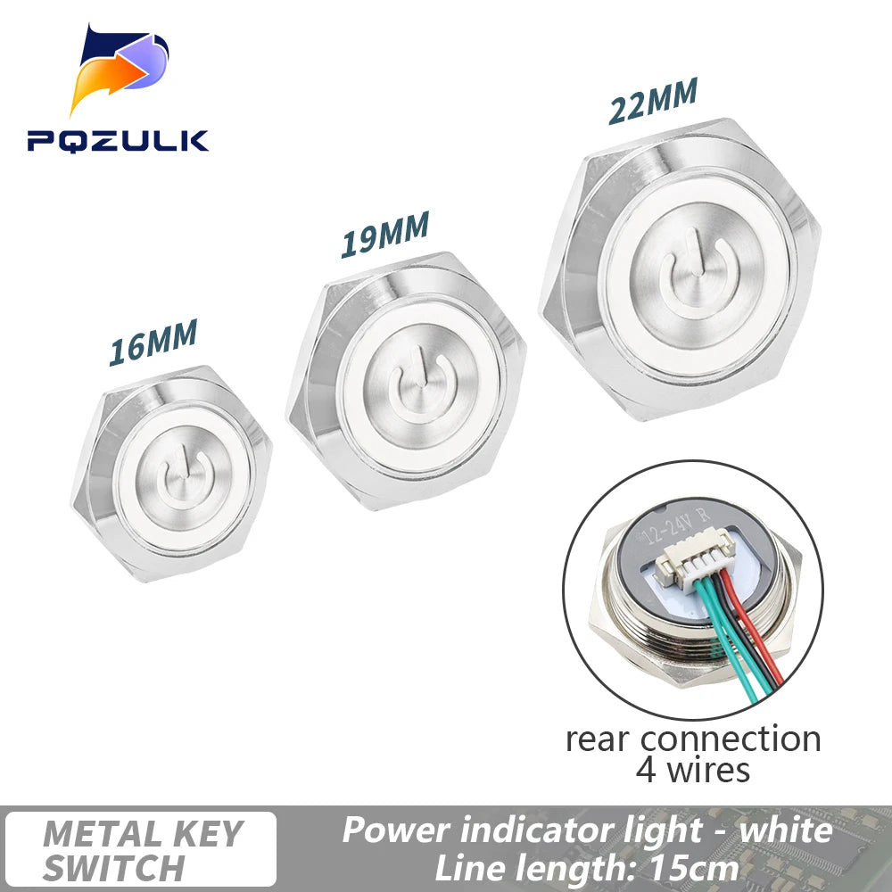 Ultra Short Push Button Switch Waterproof 16/19/22mm 12V 24V led light Momentary Self-reset Wiring Buttons without fixation