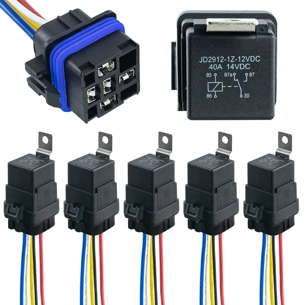 1PCS DC 12 24V 40A 4 5-Pin AMP Waterproof Relay Harness Tinned Copper Wires 5-PIN SPDT For  Boat Auto Fan Car relay With Socket