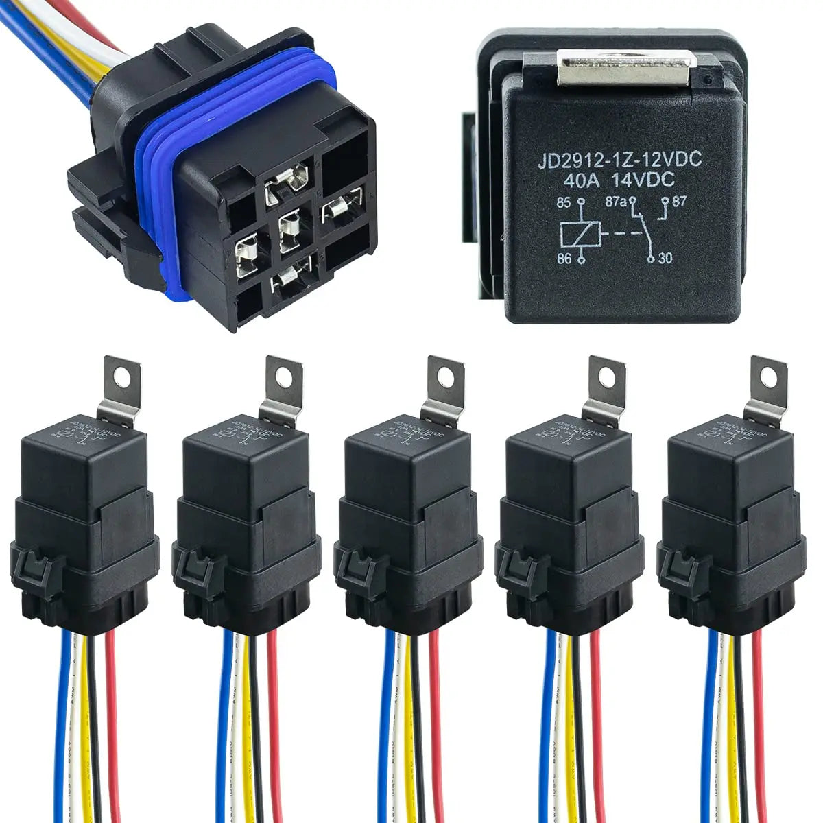 1PCS DC 12 24V 40A 4 5-Pin AMP Waterproof Relay Harness Tinned Copper Wires 5-PIN SPDT For  Boat Auto Fan Car relay With Socket