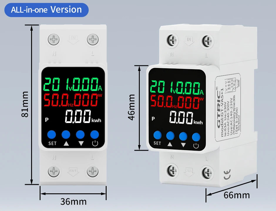 GTRIC Voltage Protection Relay Din Rail Over Under Voltage Protector 230VAC 40A 63A Adjustable Voltage Current Protection Device