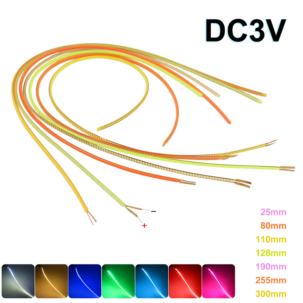 Free Cut Flexible COB LED Filament DC3V Edison Bulb Lamp Parts Diode Lighting 25mm-300mm Pink Red Ice-Blue 2700K +- On One Side
