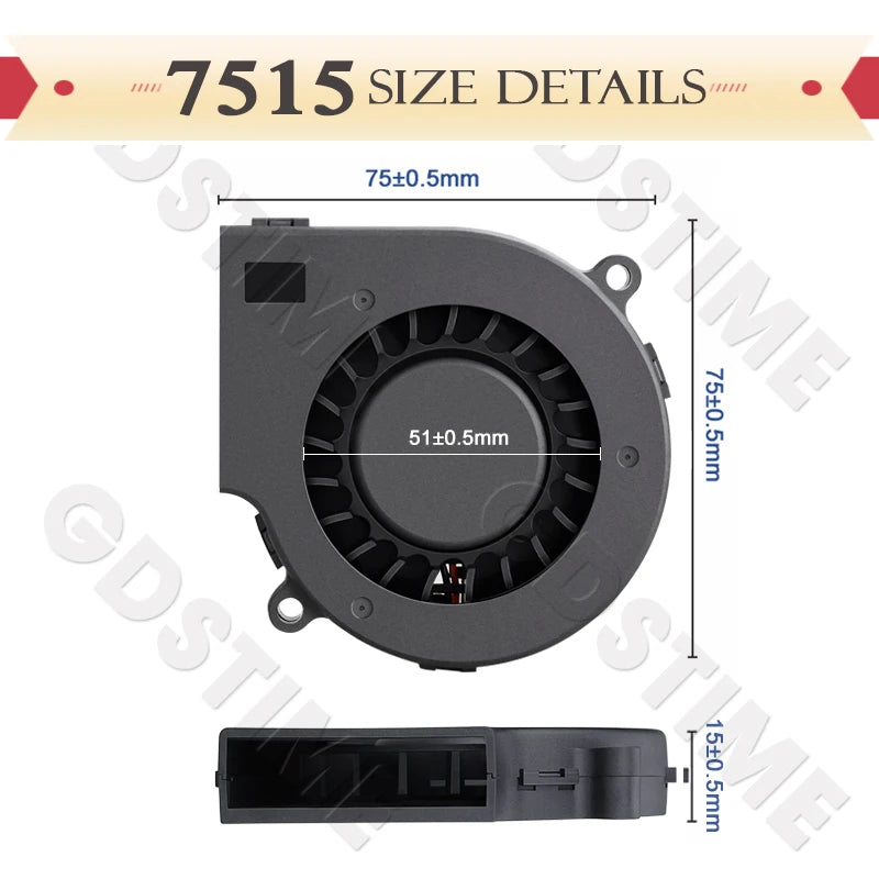 Gdstime 5015 24v Fan 4010 Snail Fan 2PIN DC 5V 12V 3D Printer Mini Fan 7015 7530 Cooling Fan 3010 5020 Turbo Fan Radial Cooler